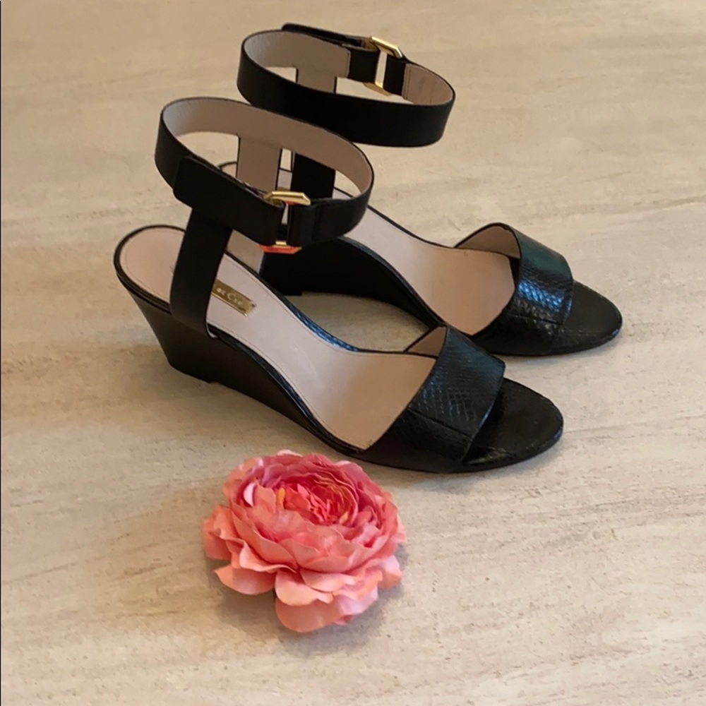 Black ankle strap wedges NWOT